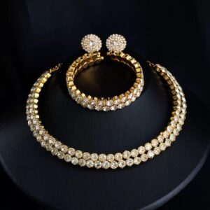 Home 3 pcs gold crystal jewelry set for women